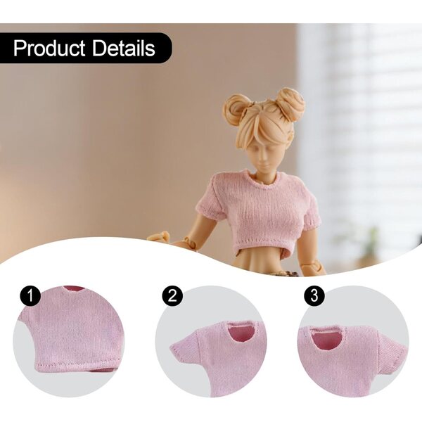 Kurzes T-Shirt aus Stoff für weibliche Actionfigur im Maßstab 1:12, Pink
