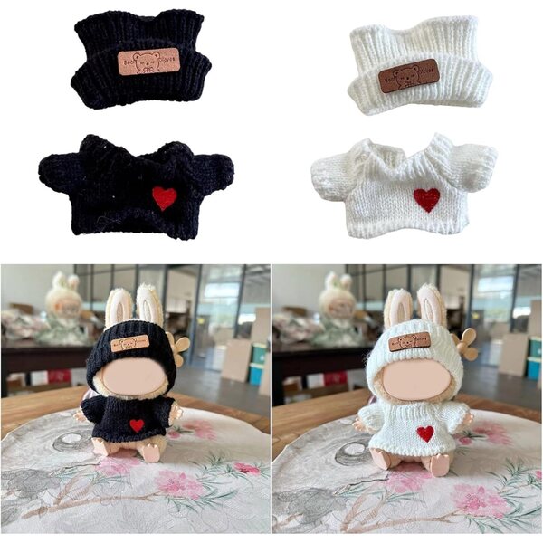 Abbigliamento per bambole 15-17 cm con cappello nero e maglione cuore alla moda