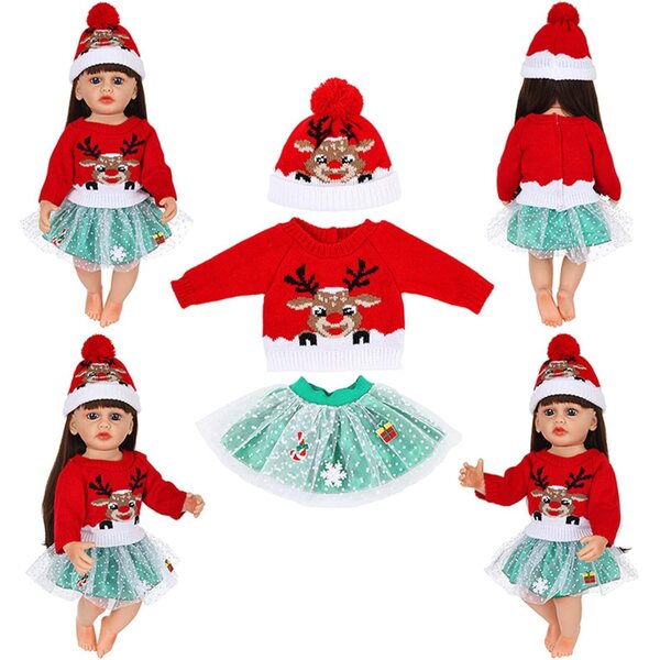 Costume Babbo Natale per bambole Reborn da 56 cm in poliestere lavabile, facile da indossare