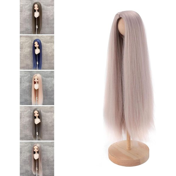 1/4 Puppenperücke, langes glattes Haar, rosa/hellgrau, für 7–8 Zoll große Puppen