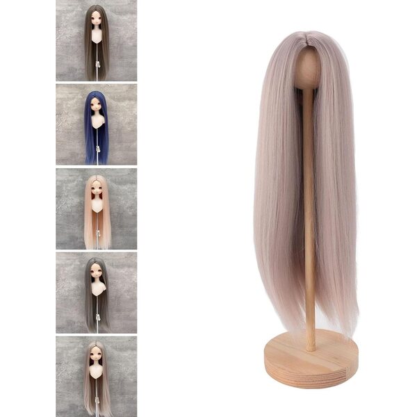 1/4 Puppenperücke, langes glattes Haar, rosa/hellgrau, für 7–8 Zoll große Puppen