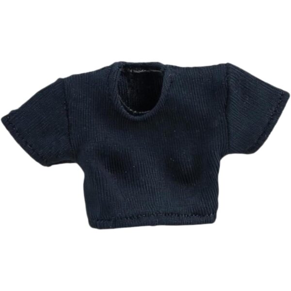 Schwarzes kurzes T-Shirt für weibliche Actionfigur im Maßstab 1:12 aus hochwertigem Stoff