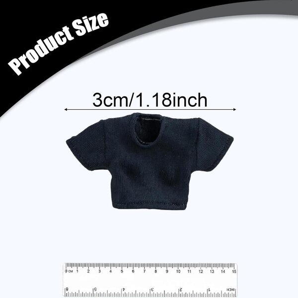 Schwarzes kurzes T-Shirt für weibliche Actionfigur im Maßstab 1:12 aus hochwertigem Stoff