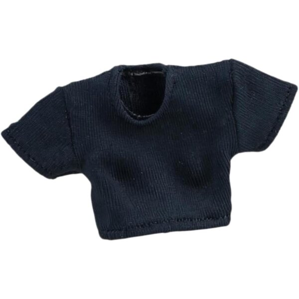 Schwarzes kurzes T-Shirt für weibliche Actionfigur im Maßstab 1:12 aus hochwertigem Stoff