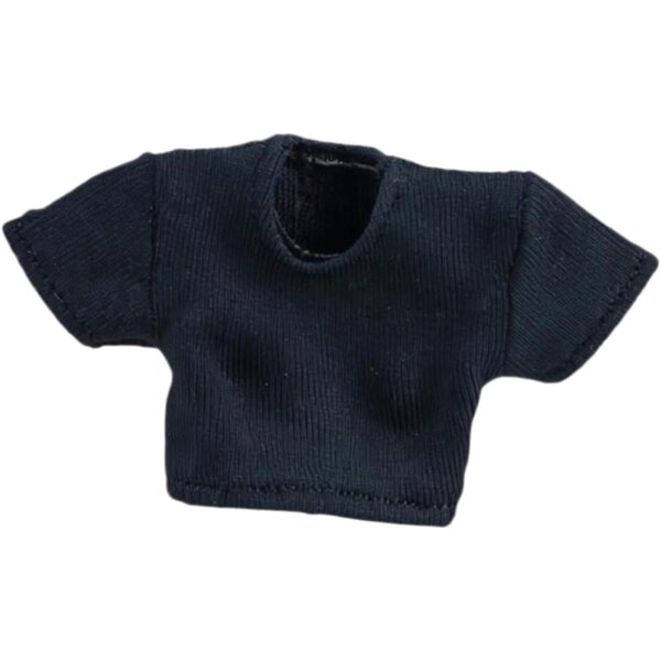 Schwarzes kurzes T-Shirt für weibliche Actionfigur im Maßstab 1:12 aus hochwertigem Stoff