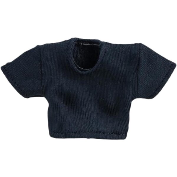 Schwarzes kurzes T-Shirt für weibliche Actionfigur im Maßstab 1:12 aus hochwertigem Stoff