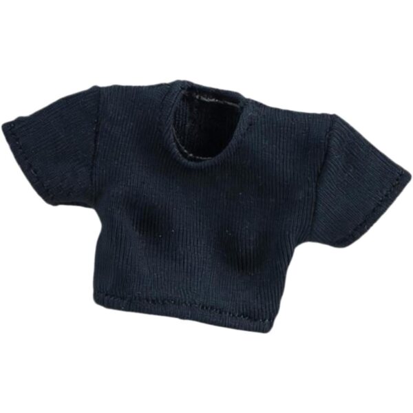 Schwarzes kurzes T-Shirt für weibliche Actionfigur im Maßstab 1:12 aus hochwertigem Stoff