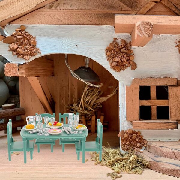 SEWACC Puppenhaus-Minimöbelset mit Tisch, Stühlen und Küchenzubehör