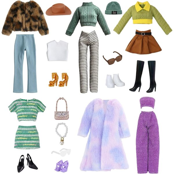 WanderGo 23-teilige Kleidung und Modeaccessoires für 29-cm-Puppen, komplettes Mix & Match-Set