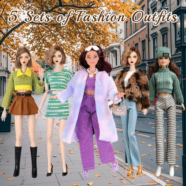WanderGo 23 pezzi vestiti e accessori moda per bambole 29 cm, set completo mix & match