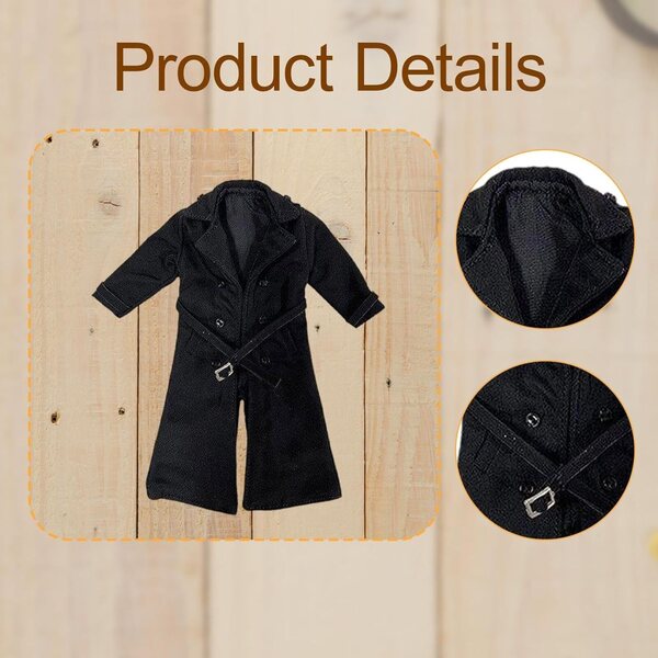 Harilla Trench Miniatura 1:8 Nero per Bambole BJD e Action Figures Articolate
