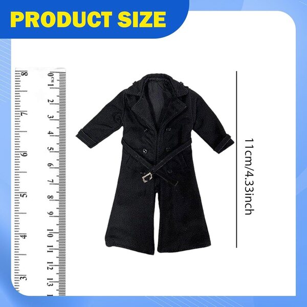 Harilla Trench Miniatura 1:8 Nero per Bambole BJD e Action Figures Articolate