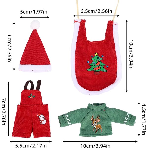 Weihnachtspuppen-Kleidungsset mit Weihnachtsmannmütze und grünem Oberteil für Puppenhäuser
