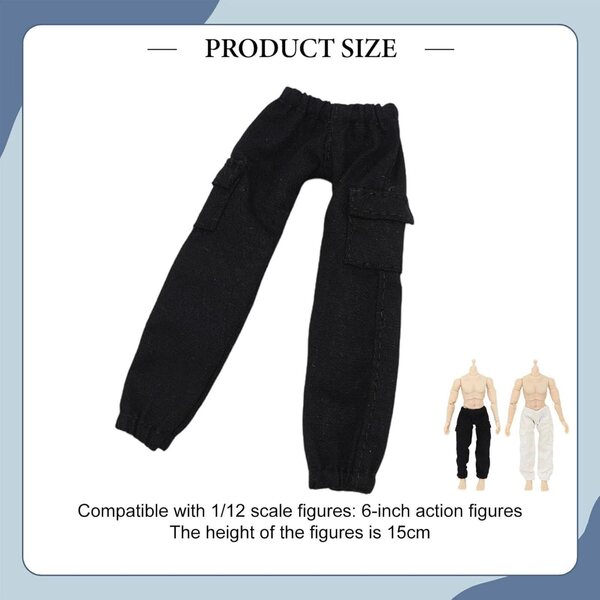 Cargohose für 1/12 männliche Puppen, weicher schwarzer Stoff, Sammlerzubehör
