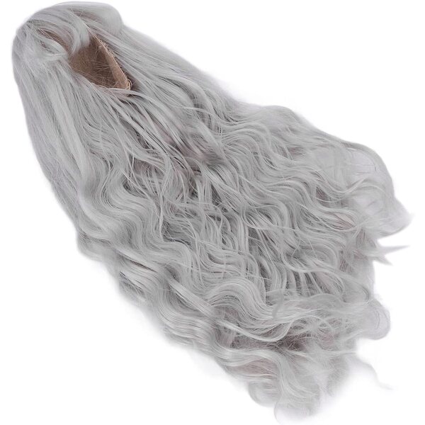 Acouto Parrucca BJD 1/3 capelli lunghi ricci grigio argento per bambole 21-24 cm