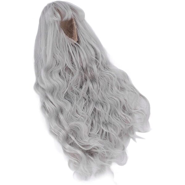 Acouto Parrucca BJD 1/3 capelli lunghi ricci grigio argento per bambole 21-24 cm