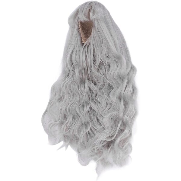 Acouto Parrucca BJD 1/3 capelli lunghi ricci grigio argento per bambole 21-24 cm