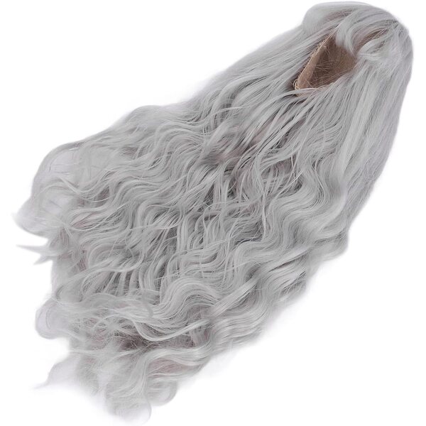Acouto Parrucca BJD 1/3 capelli lunghi ricci grigio argento per bambole 21-24 cm