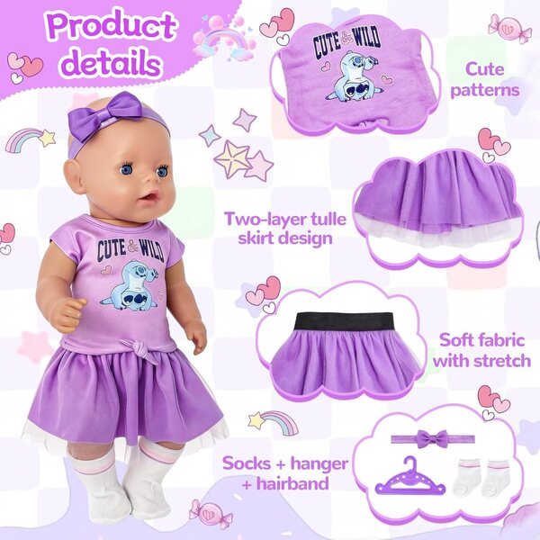 Lila Kleidung für Puppen 35,5–45,7 cm – perfekte Kleidung von Carreuty