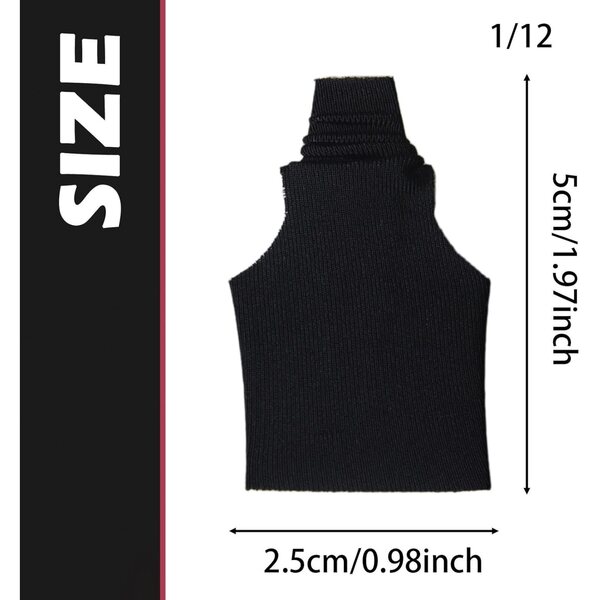 Ärmelloses Miniatur-Rollkragen-T-Shirt für 6-Zoll-Puppen, schwarz, weicher Stoff