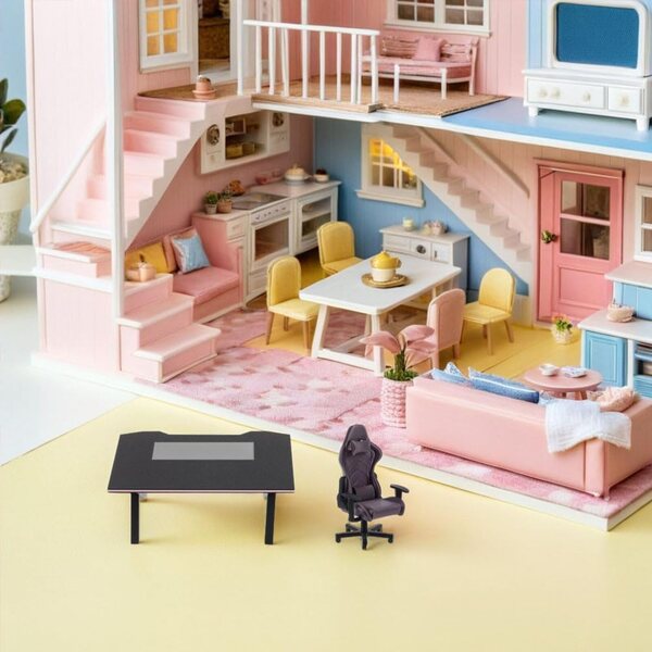 TOYANDONA Miniatur-Gaming-Schreibtisch- und Stuhl-Set im Maßstab 1:12, realistisch und langlebig