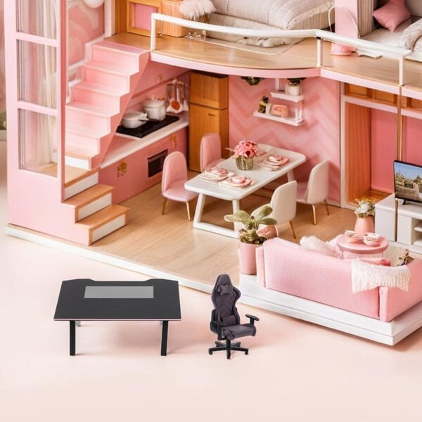 TOYANDONA Miniatur-Gaming-Schreibtisch- und Stuhl-Set im Maßstab 1:12, realistisch und langlebig