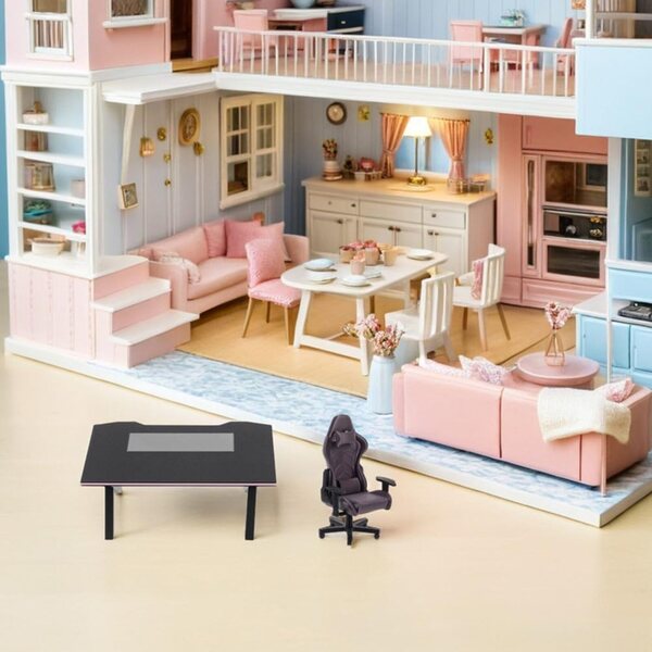 TOYANDONA Miniatur-Gaming-Schreibtisch- und Stuhl-Set im Maßstab 1:12, realistisch und langlebig