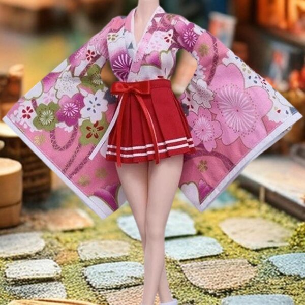 Abbigliamento per Figure Femminili 1/6 Kimono Tradizionale Top e Gonna Moda