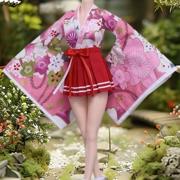 Abbigliamento per Figure Femminili 1/6 Kimono Tradizionale Top e Gonna Moda