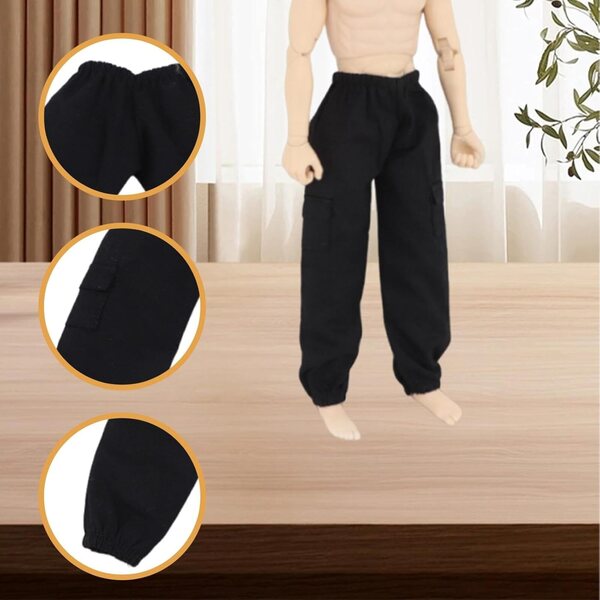Pantaloni Cargo Miniatura Oversize per Action Figure Maschili 1:6 Nero TAIZhiChen