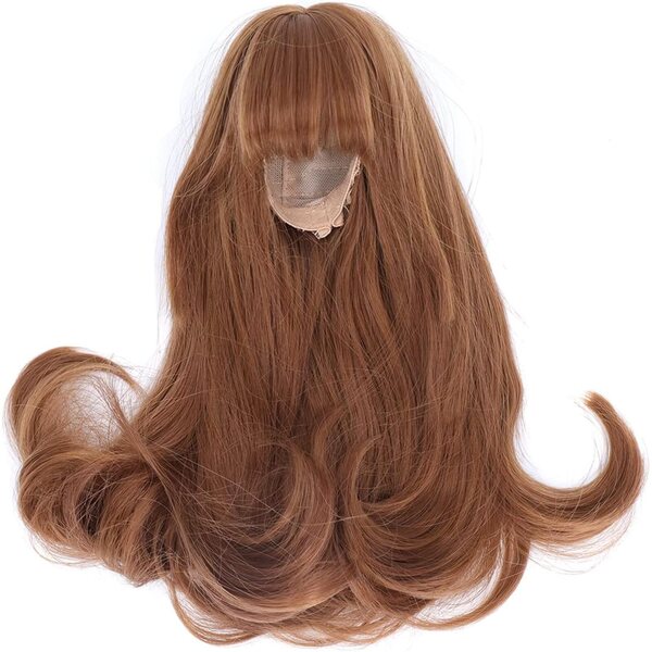 Parrucca per Bambole BJD 1/3 Marrone con Frangia Smussata e Capelli Lunghi