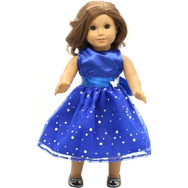 Elegantes Partykleid mit Pailletten für 18-Zoll-Puppen in Blau