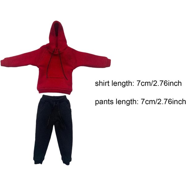Kleidung für Actionfigur 1/12 – rot-schwarzer Trainingsanzug, Sweatshirt und Hose