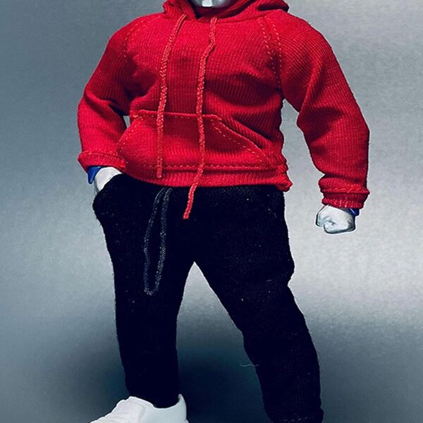 Kleidung für Actionfigur 1/12 – rot-schwarzer Trainingsanzug, Sweatshirt und Hose