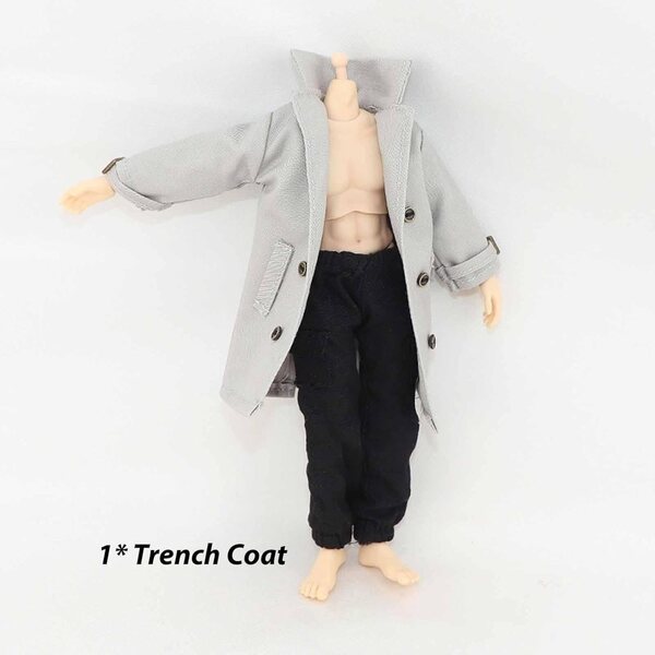 1/12 Stoff-Trenchcoat für Actionfigur 6" männliches Minipuppenmodell Grau