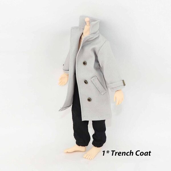 1/12 Stoff-Trenchcoat für Actionfigur 6" männliches Minipuppenmodell Grau