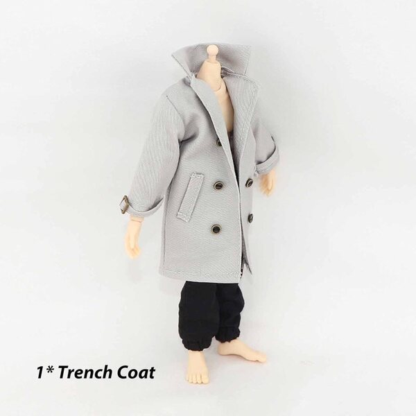 1/12 Stoff-Trenchcoat für Actionfigur 6" männliches Minipuppenmodell Grau