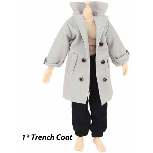 1/12 Stoff-Trenchcoat für Actionfigur 6" männliches Minipuppenmodell Grau