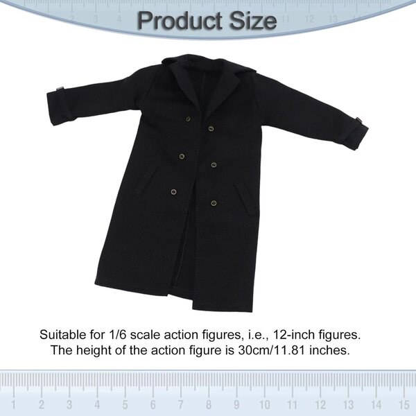 Stoff-Trenchcoat für 1/6 12" Actionfigur – schwarzer Folpus-Mantel