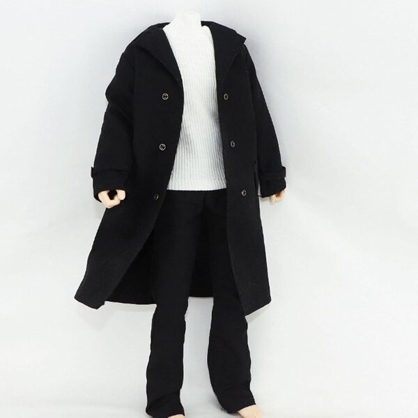Stoff-Trenchcoat für 1/6 12" Actionfigur – schwarzer Folpus-Mantel
