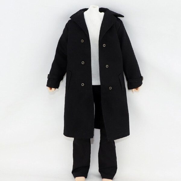 Stoff-Trenchcoat für 1/6 12" Actionfigur – schwarzer Folpus-Mantel