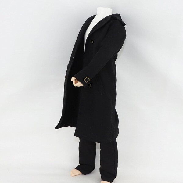 Stoff-Trenchcoat für 1/6 12" Actionfigur – schwarzer Folpus-Mantel
