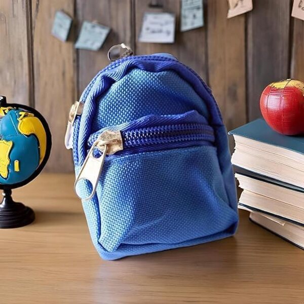 Mini zaino blu per bambole, accessorio scolastico per casa delle bambole e scene gioco