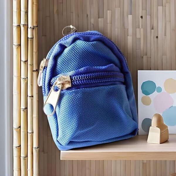 Mini zaino blu per bambole, accessorio scolastico per casa delle bambole e scene gioco