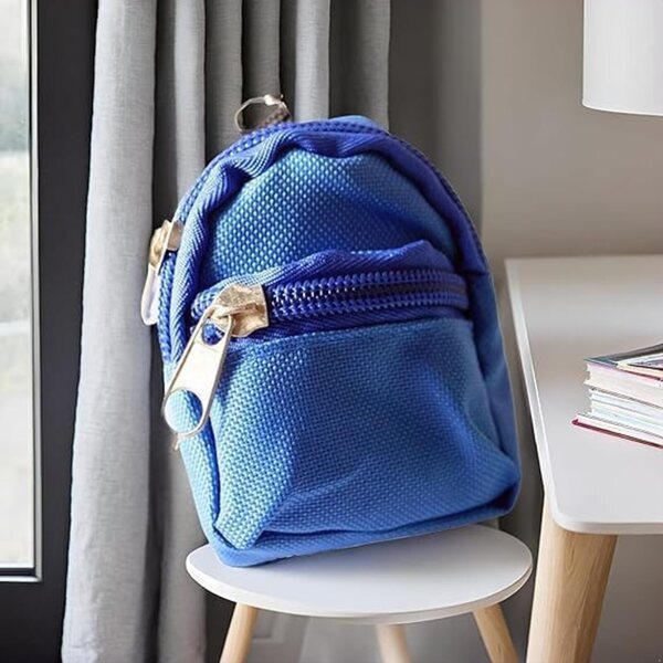 Mini zaino blu per bambole, accessorio scolastico per casa delle bambole e scene gioco