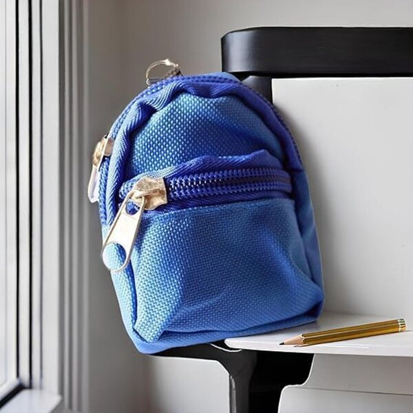 Mini zaino blu per bambole, accessorio scolastico per casa delle bambole e scene gioco