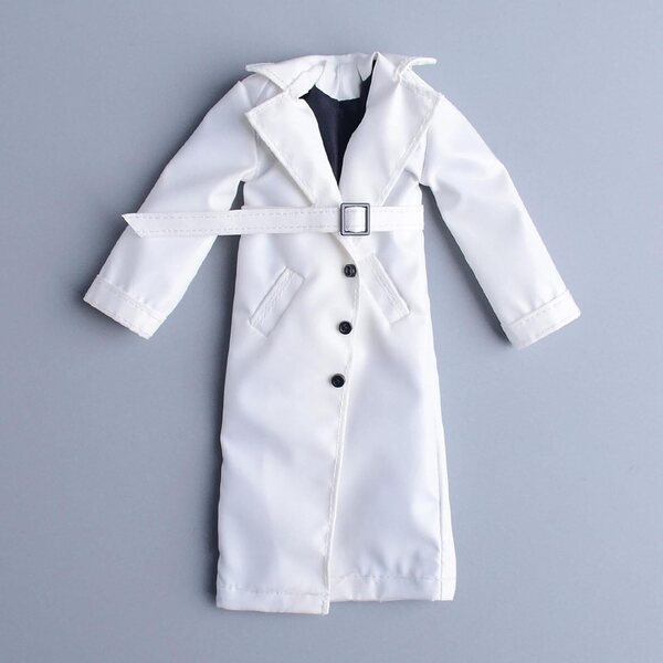 Weißer Miniatur-Trenchcoat im Maßstab 1:12 für 6-Zoll-Actionfiguren, stilvoller winddichter Mantel