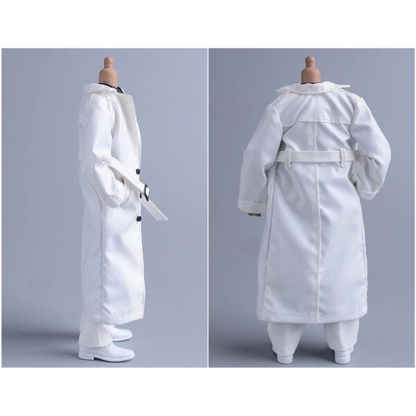 Weißer Miniatur-Trenchcoat im Maßstab 1:12 für 6-Zoll-Actionfiguren, stilvoller winddichter Mantel