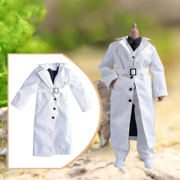 Weißer Miniatur-Trenchcoat im Maßstab 1:12 für 6-Zoll-Actionfiguren, stilvoller winddichter Mantel