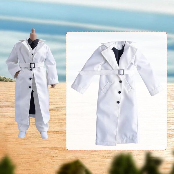 Weißer Miniatur-Trenchcoat im Maßstab 1:12 für 6-Zoll-Actionfiguren, stilvoller winddichter Mantel